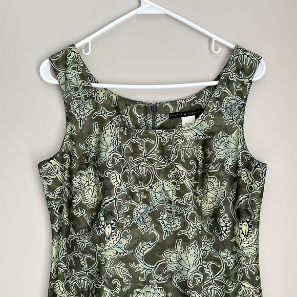 PERUVIAN CONNECTION Pima Cotton Border Print Sleeveless Sheath Dress Green Sz 6 - Picture 3 of 9